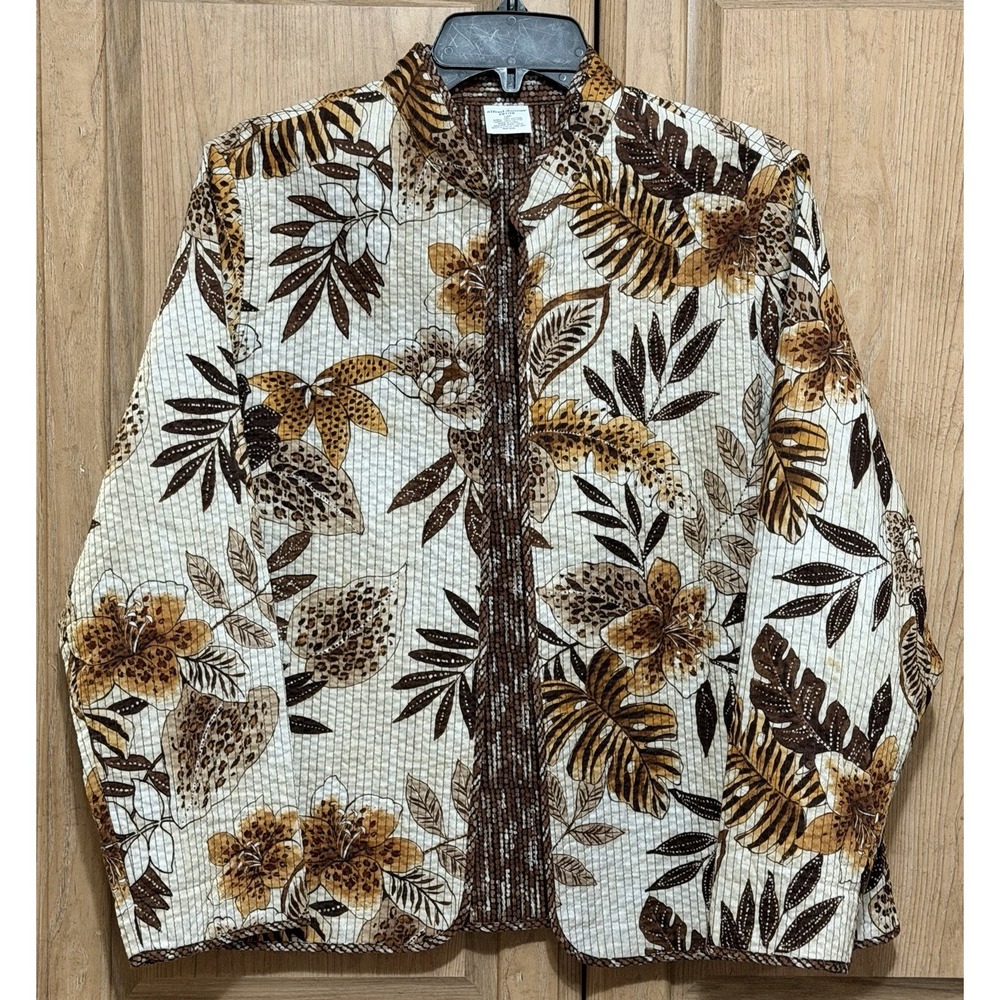 Alfred Dunner Floral Quilted Jacket Blazer  Women's 12P Open Front Tropical Boho